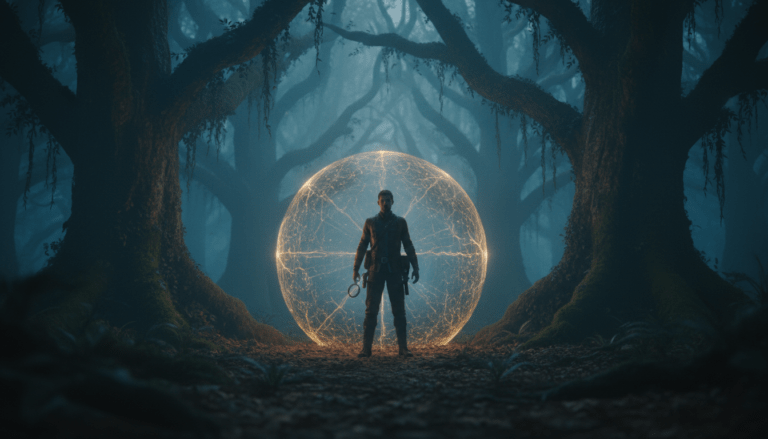 Investigador activando un escudo de protección energética y aura biofotónica contra la contaminación psíquica.