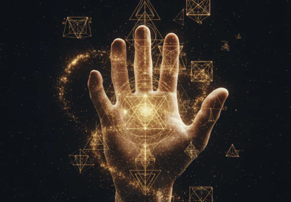 Representación visual de la Hipótesis del Universo Matemático de Max Tegmark mostrando geometría fractal y redes lógicas
