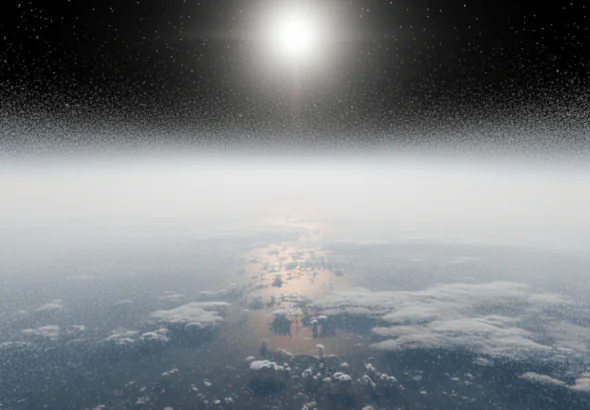 Representación conceptual de geoingeniería climática mediante la inyección de aerosoles en la estratosfera para reflejar la luz solar.
