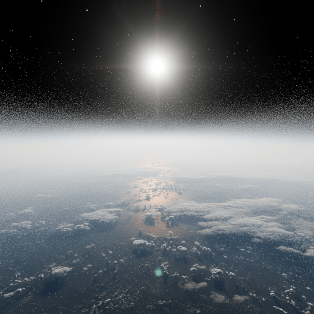 Representación conceptual de geoingeniería climática mediante la inyección de aerosoles en la estratosfera para reflejar la luz solar.