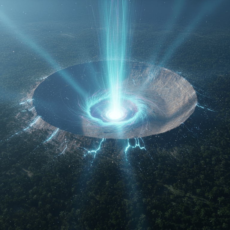 Representación artística del impacto del asteroide de Chicxulub en Yucatán y el vórtice de energía resultante