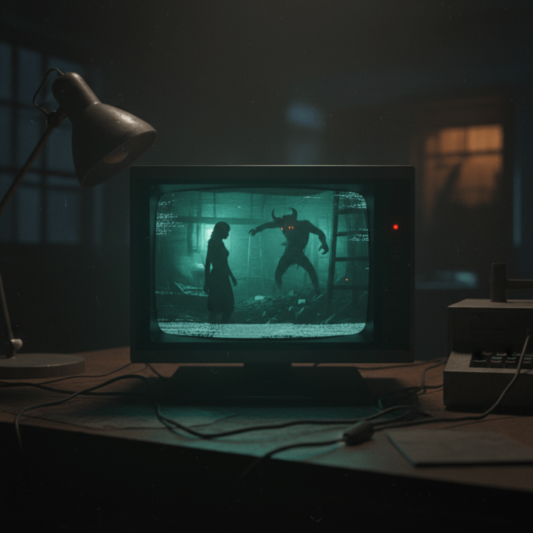 Representación artística del legendario videojuego soviético Killswitch de Karvina Corporation ambientado en una mina de carbón con estética de terror retro.