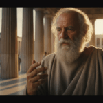 Representación artística de Sócrates en el Ágora de Atenas practicando el método de indagación dialéctica.