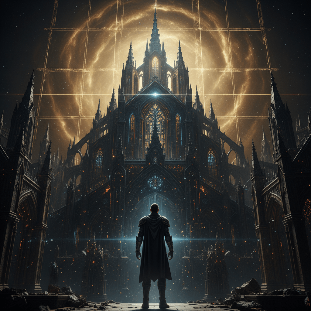 Representación artística de la hipótesis de la prisión planetaria y la arquitectura del Demiurgo en el espacio.