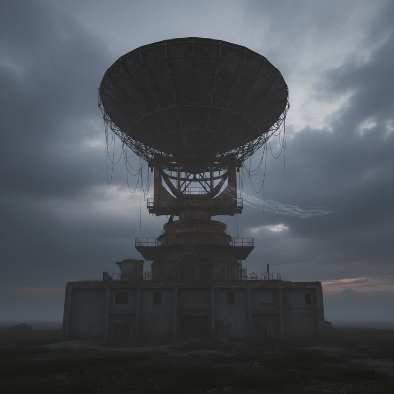 Antena de radar abandonada en Camp Hero Montauk relacionada con el Proyecto Montauk y experimentos de espacio-tiempo.