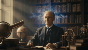 Ilustración conceptual de Rudolf Steiner y la antroposofía mostrando la conexión entre el mundo físico y las dimensiones espirituales invisibles.