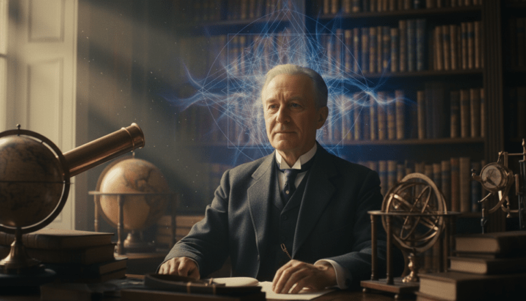 Ilustración conceptual de Rudolf Steiner y la antroposofía mostrando la conexión entre el mundo físico y las dimensiones espirituales invisibles.