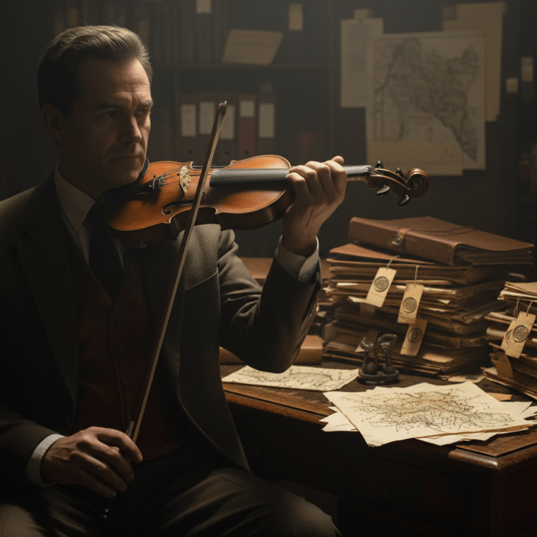 Timothy Good, violinista de la Filarmónica de Londres e investigador de OVNIs, rodeado de documentos clasificados.