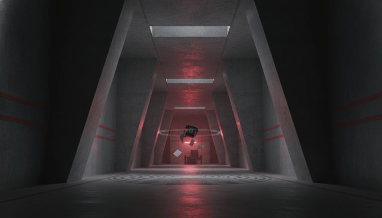 Arquitectura brutalista inspirada en la Oficina Federal de Control y la Fundación SCP con atmósfera paranormal y objetos flotando.