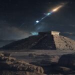 Imagen fotorrealista de una pirámide maya bajo un cielo nocturno estrellado con alineación celestial y elementos desérticos hopi, simbolizando la convergencia de profecías ancestrales sobre un gran ciclo y el fin de una era.