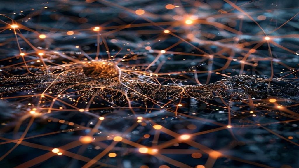 La geometría sagrada de internet, mostrando una red digital entrelazada con patrones de hongos micorrízicos que sugieren una conexión estructural profunda y orgánica.