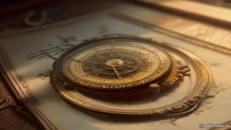 Antiguo astrolabio de bronce sobre una mesa de caoba con mapas astronómicos